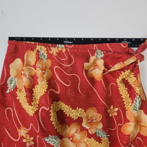 Tommy Bahama Silk Wrap Skirt M Red Hibiscus Floral Mini Hawaiian Lei Aloha Beach - Picture 7 of 9